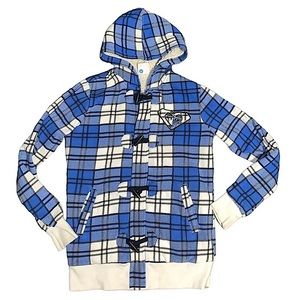 ROXY: Gingham Pattern Sherpa Zip-Up Hooded Jacket - Size Large